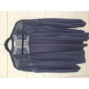 Maurices Navy Blue Open-Front Crochet Yoke Cardigan